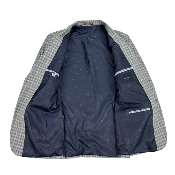 Tommy Hilfiger Mens Conrad Modern Fit Plaid Sport Coat Blue Tan 40R - Picture 2 of 5